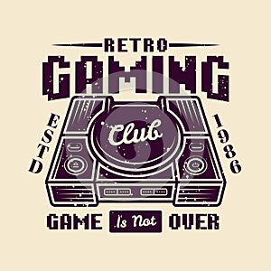 Retro gaming club vector emblem with game console