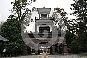 The retro gate of Oyama-jinja shrine in Kanazawa, Japan