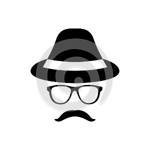Retro gentleman icon with glasses, hat and mustache.