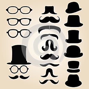 Retro gentleman's set consists of a hat, glasses and mustache