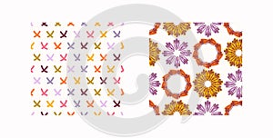 Retro geo botanical vector pattern collection in elegant style. Luxury print textur for beautiful feminine wallpaper