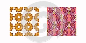 Retro geo botanical vector pattern collection in elegant style. Luxury print textur for beautiful feminine wallpaper photo