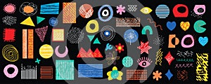 Retro geometric doodle shapes mega set in flat graphic design. Vector illustration.