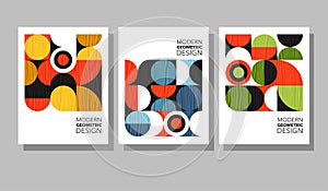 Retro geometric graphic design covers. Cool Bauhaus style compositions.