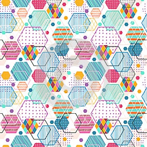 Retro geometric hexagon seamless pattern