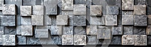 Retro Geometric Mosaic Tiles on Concrete - Vintage Gray and White Square Motif Texture Banner