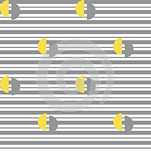 Retro geometric seamless pattern with semicircles and horizontal stripes of colors of the year 2021 - gray and yellow. Mid century