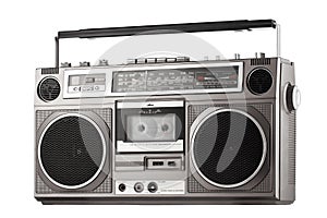 Retro ghetto blaster isolated on white with clipping path