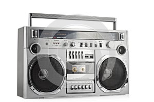 Retro ghetto blaster isolated on white with clipping path