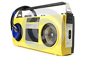 Retro ghetto blaster yellow with headphones