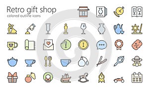 Retro gift shop outline colored iconset