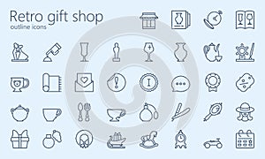 Retro gift shop outline iconset