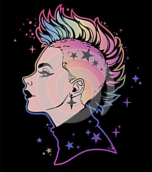 Retro girl face with punk hair style