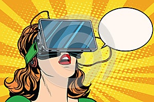 Retro girl with glasses virtual reality photo