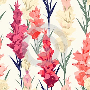 Retro Gladiolus Flower Seamless Pattern In Soft Colors