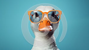 Retro Glamor: Duck Wearing Glasses On Blue Background