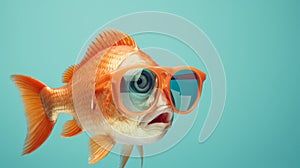 Retro Glamor: Fish Wearing Sunglasses On Blue Background