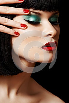 Retro glamour model face. Fashion bright make-up