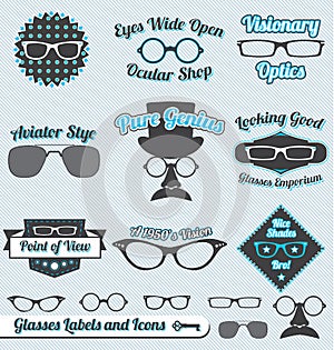 Retro Glasses Labels and Stickers