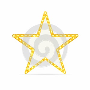 Retro gold star. Vintage frame with lights isolated on white background