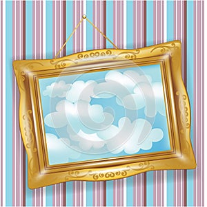 Retro golden frame with clouds