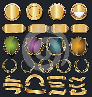 Retro golden ribbons labels and shields collection
