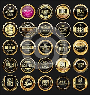 Retro golden ribbons labels and shields vector collection