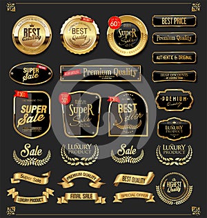 Retro golden ribbons labels and shields vector collection