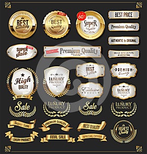 Retro golden ribbons labels and shields vector collection