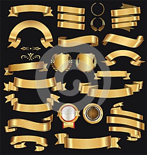 Retro golden ribbons and labels vector collection photo