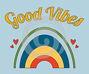 1970-1979 retro Good Vibes slogan in Hippie Style. photo