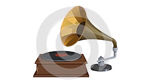 Retro Gramophone with Golden Horn - Vintage Music Machine, vector design Generative AI