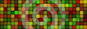 Retro green red yellow orange disco  floor tiles seamless background, mosaic square shapes