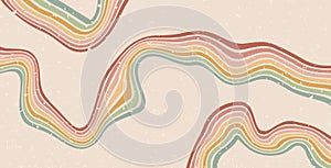 Retro groovy curved dynamic lines background. 70s wave path abstract pattern