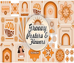 Retro Groovy Flowers Clipart