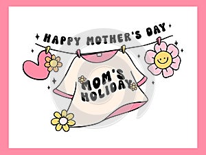 Retro Groovy Mothers Day card mom holiday funny Doodle Drawing Vibrant Pastel Color for funny sarcastic Greeting Card and Sticker photo