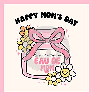 Retro Groovy Mothers Day perfume mom Doodle Drawing Vibrant Pastel Color for funny sarcastic Greeting Card and Sticker, tshirt photo