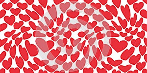 Retro Groovy Pattern with Red Hearts on White Background. Hippie Psychedelic Seamless Pattern for Valentine's Day