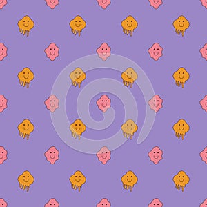 Retro groovy seamless pattern with melt smiles