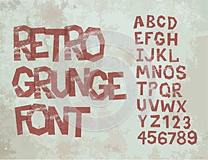 Retro grunge font with alphabet, vintage