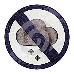 retro grunge texture cartoon of a snow cloud warning sign