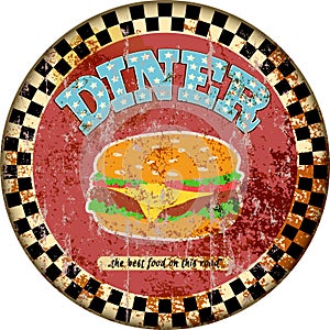 Retro grungy diner sign, vector