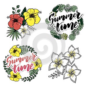 Retro hand drawn elements for Summer calligraphic designs. Vintage ornaments for Holidays