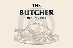 Retro hand-drawn logo butcher shop .