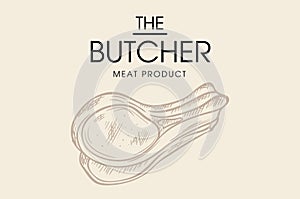 Retro hand-drawn logo butcher shop .