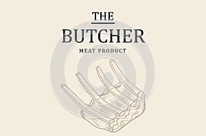 Retro hand-drawn logo butcher shop .