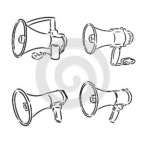 Retro hand drawn megaphone. Realistic sketch of loudspeaker. Vector illustration.
