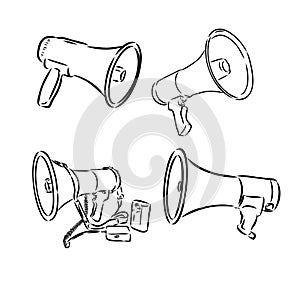 Retro hand drawn megaphone. Realistic sketch of loudspeaker. Vector illustration.