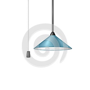 Retro hanging lamp in blue design with black and white cord switch