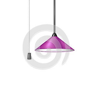 Retro hanging lamp in purple design with black and white cord switch